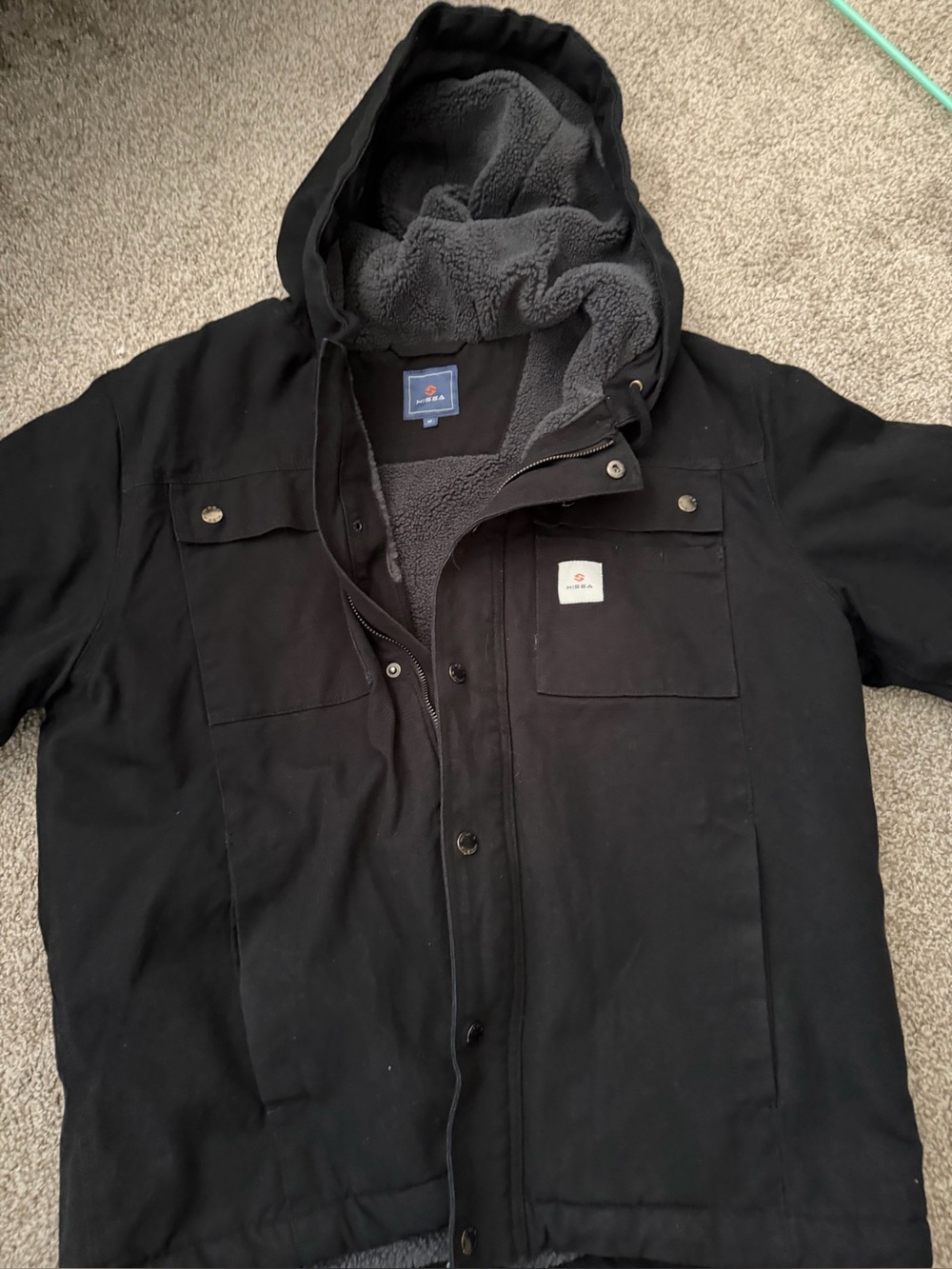 Black Hooded with Gray Sherpa Lining